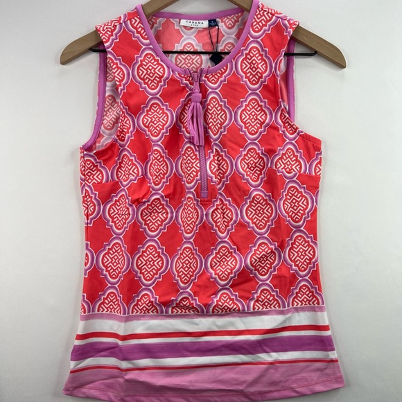 CABANA LIFE GEO TASSEL ZIP NECK SLEEVELESS RASH GUARD - Picture 2 of 8